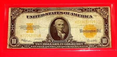 {USA 1922 $10 Gold Certificate FR-1173 Grade Fine Bright Coloring Scarce!} - Image 1 of 2