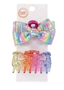 Wonder Nation Girls Pink Hair Sequin and Ombre Claw Clips 2-Piece New - Picture 1 of 3