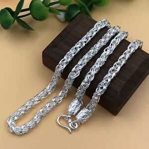 Pure 999 Fine Silver Chain Lucky 5.5mm Wheat Braided Rope Necklace 42-43g/20inch