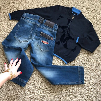 $960 4-5 Años Auténtico Conjunto de Niño Multimillonario Suéter Jeans Pantalones Pullover Cashme Foto 1 de 4