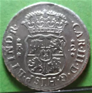 CARLOS III, 2 Reales, 1770, LIMA -JM,COLONIAL SPANISH, Silver, - Picture 1 of 2