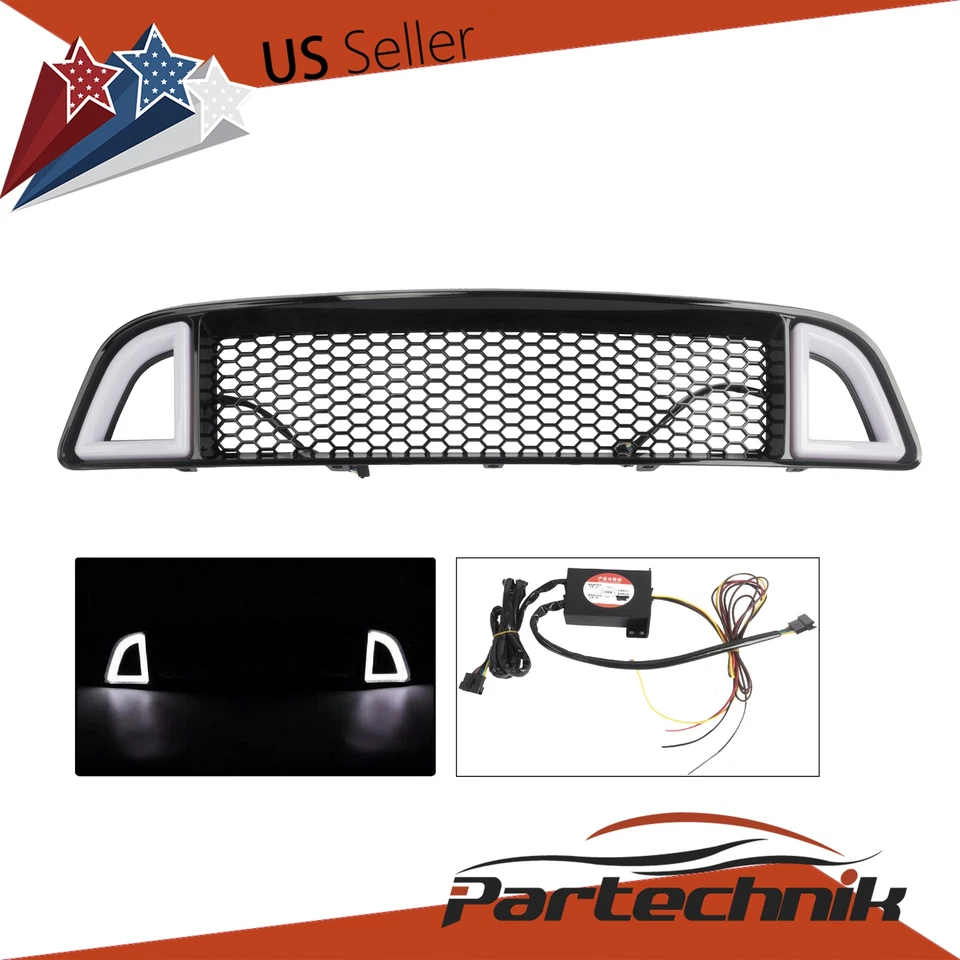 For 2013-2014 Ford Mustang Front Bumper Upper Hood Mesh Grille W/LED Light - Image 1 of 4