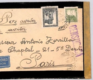 SPAIN Air Mail Mourning 1937 Cover Madrid *SPANISH CIVIL WAR* CENSOR Paris YG183 - Picture 1 of 10