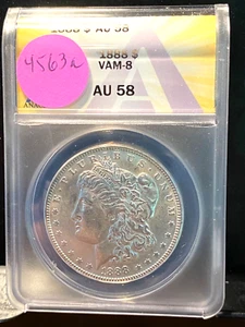 #A4563a ANACS Morgan Silver Dollar 1888 P AU58 Seldom Seen Vam 8 - Picture 1 of 4