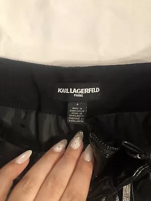 KARL LAGERFELD PARIS - BLACK PATENT PU LEATHER BIKER GO-GO SKIRT - NWT Size 4 - Image 1 of 4