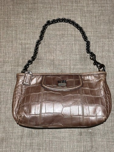 COACH Madison 47170 grande pochette polsino in pelle di coccodrillo esotico emb con catena