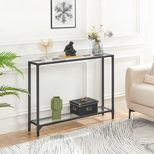 HOOBRO Black Console Table Tempered Glass Sofa Table Slim Hallway Table 100 cm - Picture 1 of 7