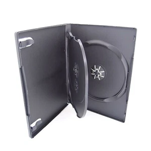 25 estuches estándar de 14 mm negros de 3 discos para CD y DVD con bandeja abatible con bisagras - Imagen 1 de 4