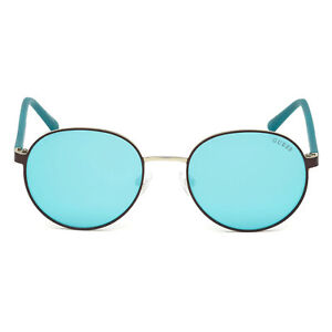Guess GU3027 49C Aqua Blue Mirrored Plastic Round Sunglasses Frame 52-19-140 LP 