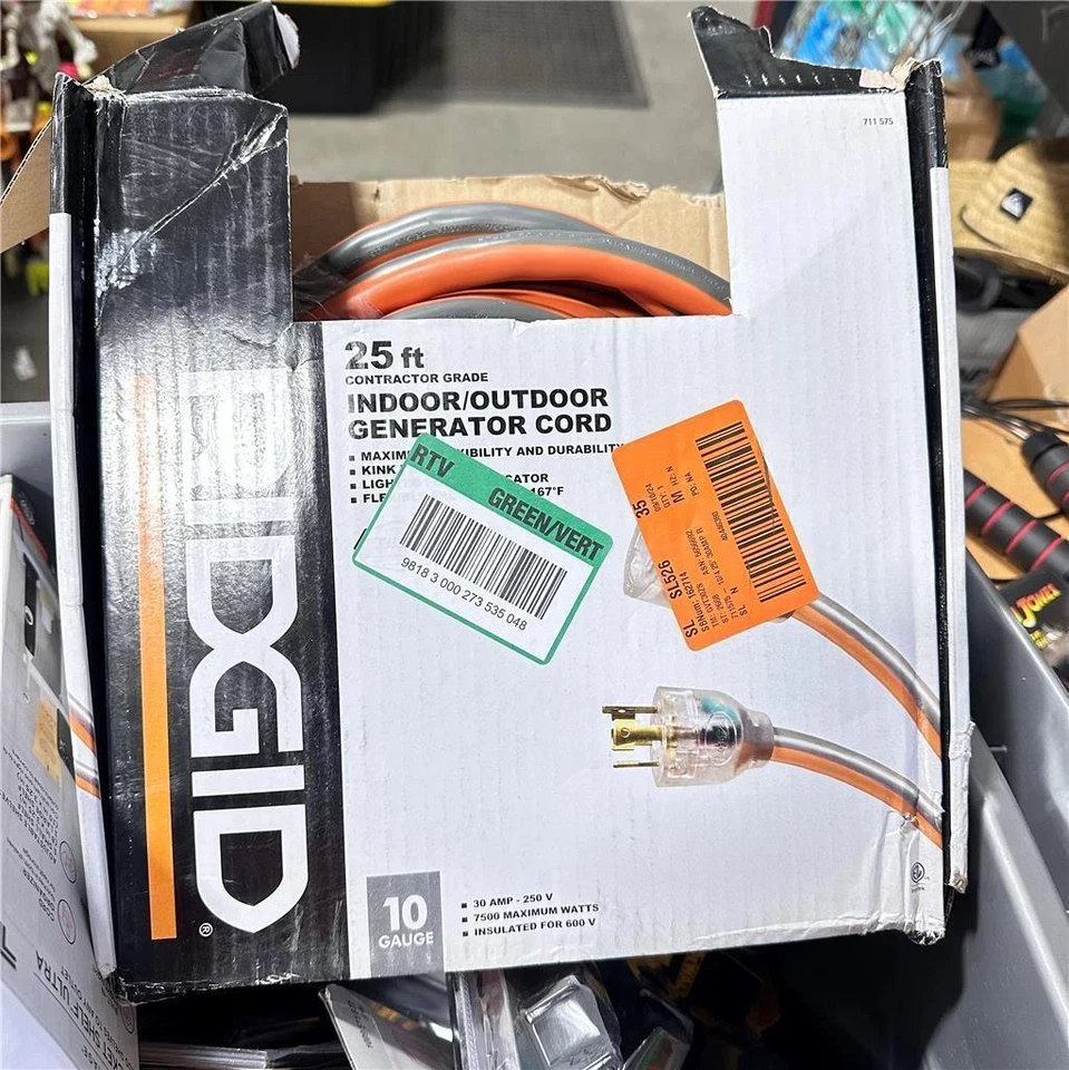 Cabo de extensão de energia interno/externo RIDGID 729706 resistente calibre 10 50 pés - Imagem 1 de 1