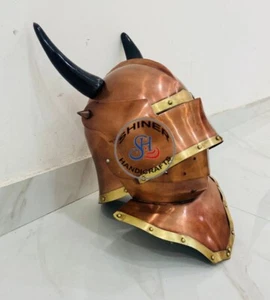 Medieval Armor Copper Gothic Sallet Helmet With Horn Halloween Cosplay Helmet - Picture 1 of 4