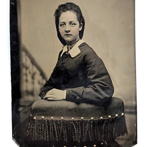 Tintype Photo Beautiful Woman Cross Choker Necklace - Picture 1 of 7