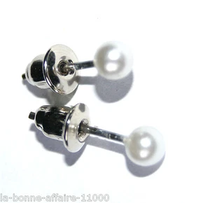 BOUCLES D'OREILLES BOULE PUCE CLOU FANTAISIE 4MM BLANC NACRÉ 2 - Picture 1 of 1