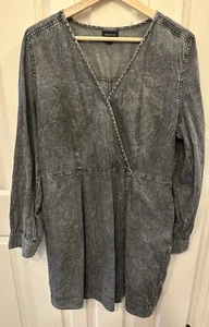 WHO WHAT WEAR 100% Cotton Faded Black Denim Dress Size L Cottage Scandi EUC - Picture 1 of 9
