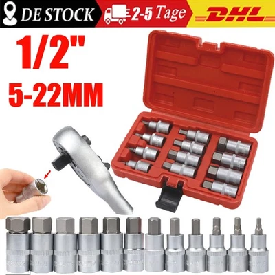 12tlg Steckschlüssel Satz Innen Sechskant Nuss HW5 - HW22 1/2" Inbus Schrauben - Bild 1 von 4
