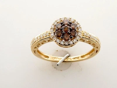 Коктейльное кольцо LeVian из желтого золота 14 карат с белыми и коричневыми бриллиантами 0,50 карата размер 6,5 - Изображение 1 из 4