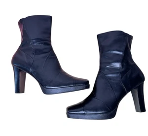 Skechers Damen-Booties schwarz Kunstleder eckige Zehenpartie Absatz Y2K Retro Größe 10 - Bild 1 von 9