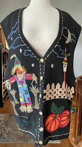 Vintage Damen Herbst Pullover Weste Kürbis Patch Vogelscheuche Ravin Vogel 18W/20W - Bild 1 von 5