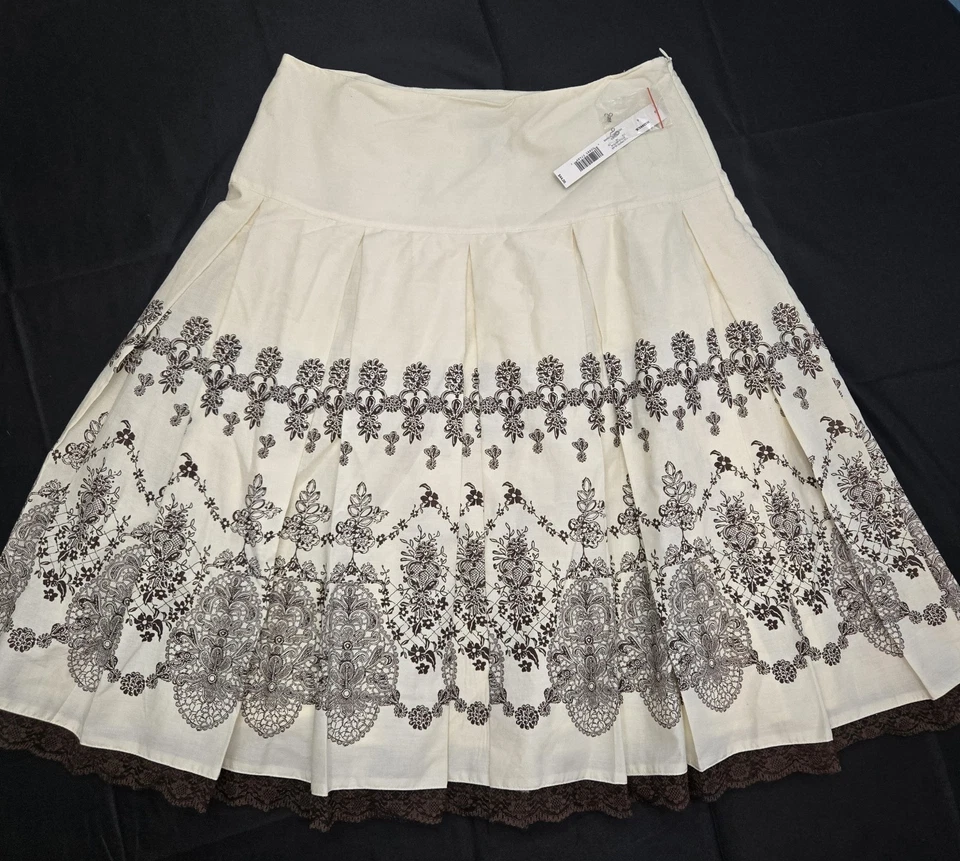 Apt. 9 Women's Cream Pleated Skirt Sz 4 100% Cotton Cottagecore Milkmaid boho - Image 1 of 4
