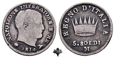 NAPOLEONE I 5 soldi 1814 Milano ARGENTO Regno d'Italia - Imagen 1 de 4