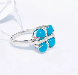 Anillo De Mujer Con Piedra Natural De Turquesa Y Baño De Oro Blanco De 18k #7 - Imagen 1 de 12