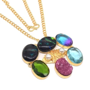 Collana multi quarzo placcata oro fatta a mano donna gioielli boho regalo g086 - Foto 1 di 5