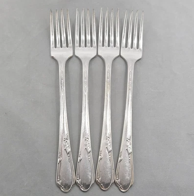 4 Vtg Rogers A1 Plus Flatware Oneida Silverplate Meadowbrook Grille Fork Viande - Image 1 of 4