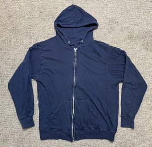 Vintage 70s Navy Blue Thermal Zip-Up Hoodie Waffle Knit Mens Small Made In USA - Picture 1 of 8