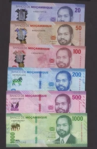 UNC Mozambique 20 50 100 200 500 1000 Meticais 2024 Nueva Serie Juego de Billetes - Imagen 1 de 3