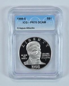 1998-S Crispus Attucks Commemorative Silver Dollar PR70 DCAM ICG *4464 - Picture 1 of 5