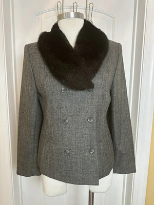 Vntg Amanda Smith Black Double Breasted Blazer Faux Fur Detachable Collar•Sz 8P - Image 1 of 4