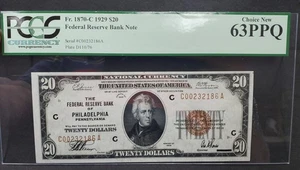 1929 $20 Federal Reserve Bank Philadelphia, PA National Currency PCGS 63 PPQ - Picture 1 of 7