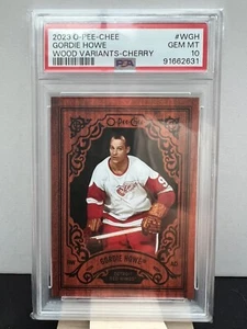 2023-24 O-Pee-Chee Gordie Howe Wood Variants Red Cherry PSA 10 POP 1 Red Wings - Picture 1 of 2