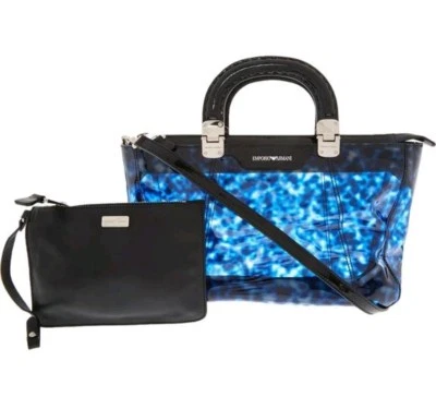 EMPORIO ARMANI Blue Patent Grab Bag & Pouch - Image 1 of 4