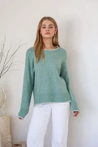 New Womens Canyon Slouch Blanket Stitch Knit - Sage by Miss Marlow Kenzie Tenzie - Picture 1 of 15