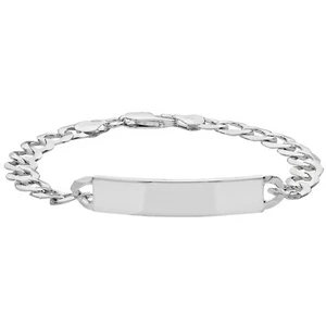 Sólido 925 Plata de ley para hombre Pulsera de pavimentación plana abierta personalizada ID de acera 8.5 " - Imagen 1 de 2