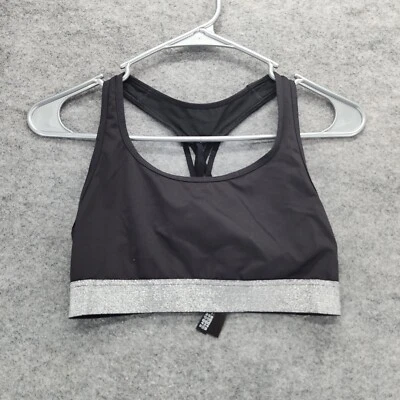 Sujetador deportivo Victoria para mujer pequeño negro banda plateada The Player Foto 1 de 4