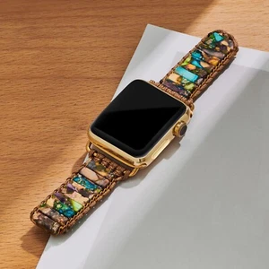 Natural Jasper Stone Tube Strap Braided Watch Band for 38 40mm Apple iWatch - Picture 1 of 3
