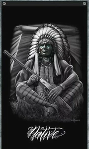 DGA BANNERS NATIVE 3" x 5" NEW TRIBAL NATIVE AMERICAN DAVID GONZALES ART HOMIES - Picture 1 of 6