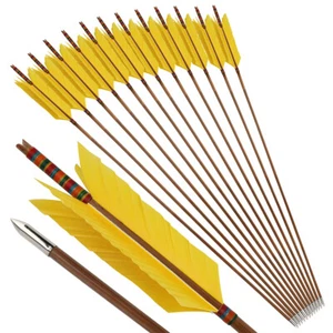 33" Archery Bamboo Arrows Turkey Feathers Longbow Recurve Bow Archery Hunting - Picture 1 of 39