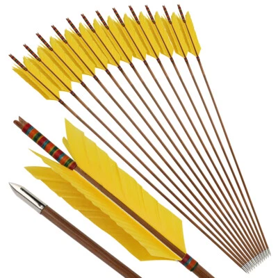 33" Archery Bamboo Arrows Turkey Feathers Longbow Recurve Bow Archery Hunting - Image 1 of 4