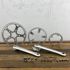 Vintage Aero Crank Set TRIPLE Duralumin 170 Alero A.ero Rings Parts Cold Forged - Picture 1 of 23