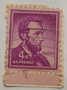 U.S. Postage ~ Abraham Lincoln ~ Cancelled/Post ~ Purple 4¢ Stamp -c.1956 ~ T25 - Bild 1 von 6
