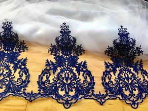 57" Wide Navy Blue Embroidery with Snow White Fabric for Sewing/Bridal/Crafts - Picture 1 of 8