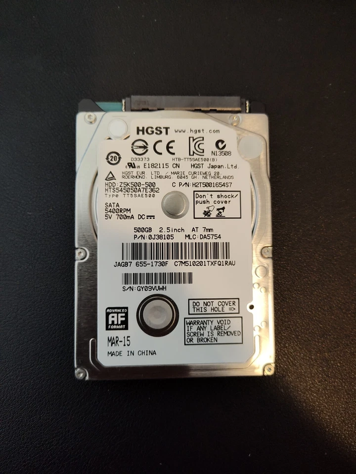 HGST Z5K500-500 500GB SATA 3GB/s 2.5 5400 RPM HDD HTS545050A7E362 Item 069 - Image 1 of 2