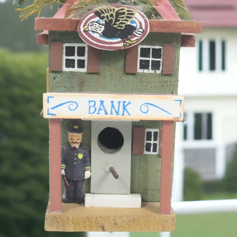 Wooden Bank Birdhouse 6in Hanging Cardinal's, Robins, Blue Jay's, Etc Cover