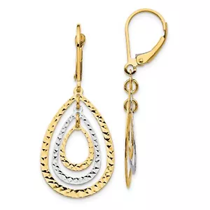 10k Two-Tone Gold Diamond Cut Leverback Earrings - Picture 1 of 7