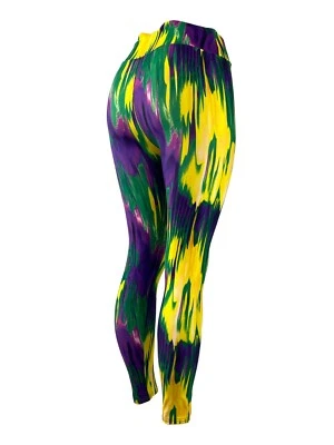 Leggings Streaky Tie Dye Estampado Púrpura Amarillos Verdes Múltiples Tallas Súper Suaves Foto 1 de 4