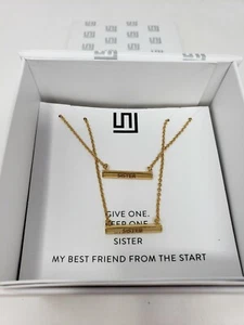 Sisters Best Friend Bar Necklace Pendant Charm Gift Set Gold Tone - Picture 1 of 7
