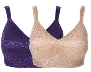 Rhonda Shear 2-pack Jacquard Molded Cup Bra-Nude/Purple-XL-NEW-730651 - Picture 1 of 3